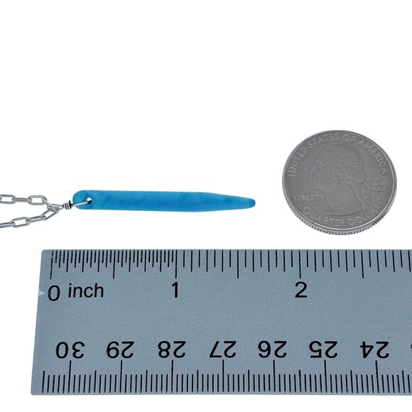 Vintage Silver Tone Blue Synthetic Turquoise Spike Pendant Slider Necklace - Picture 5 of 5